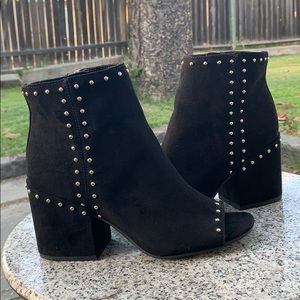 black suede mid top heels